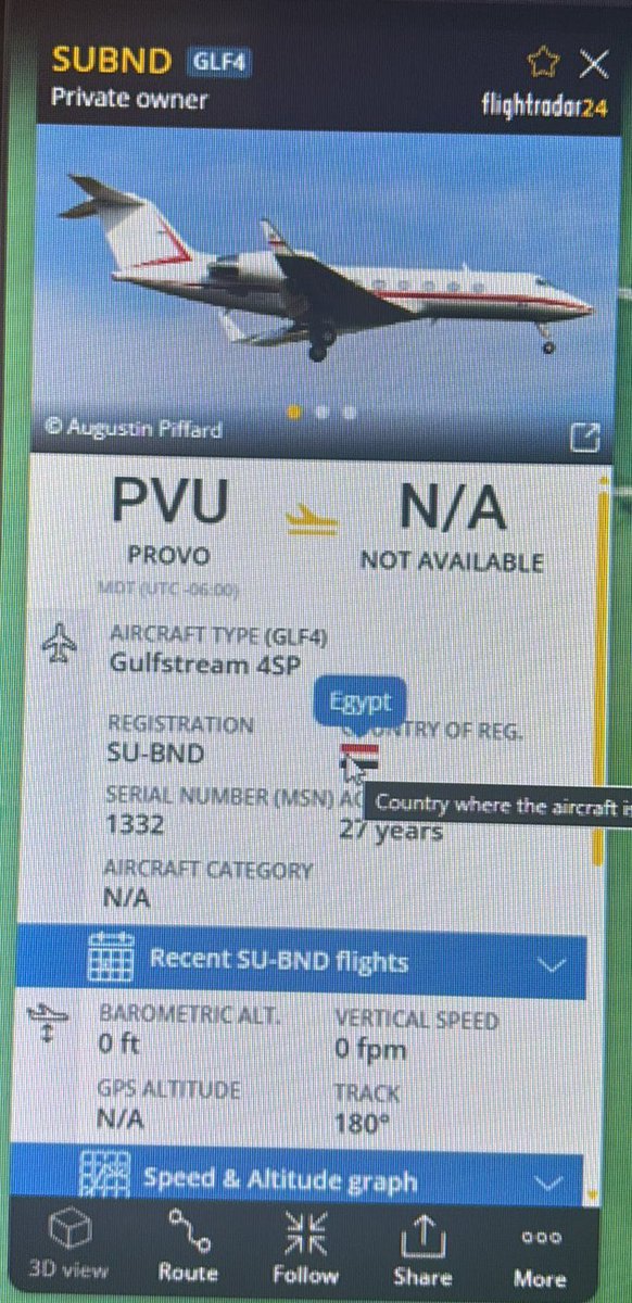 I_Am_JohnCullen's tweet image. An Egyptian Gulfstream belonging to the Egyptian Government was at Provo airport the same day Charlie Kirk was killed.

The jet registered out of Egypt comes online on the tarmac at Provo/PVU 21 minutes before Charlie Kirk was shot.

The aircraft hangs out at PVU until 1 hr after…
