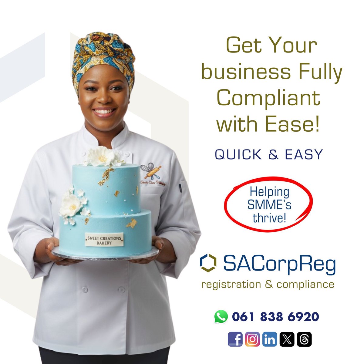 SACorpReg's tweet photo. Get Your business Fully Compliant with Ease! Are you an entrepreneur or small business owner looking to streamline your compliance process? We specialize in helping SMMEs meet all regulatory requirements, so you can focus on growing your business! 
#SACorpReg https://t.co/Fw93TfXBmr
