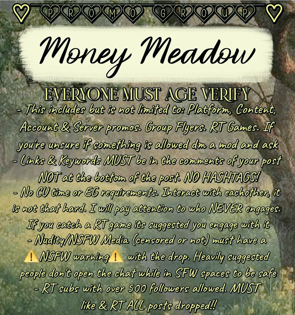 🏞 PROMO GROUP 🏞
Starting up this groupchat for d0ms to drop any sort of promotionary posts! This can be any sort of promos. Also allowed is any educational or awareness based posts, birthday &amp; holiday tip/fundraising posts, RT games + similar posts, group flyers, and more!