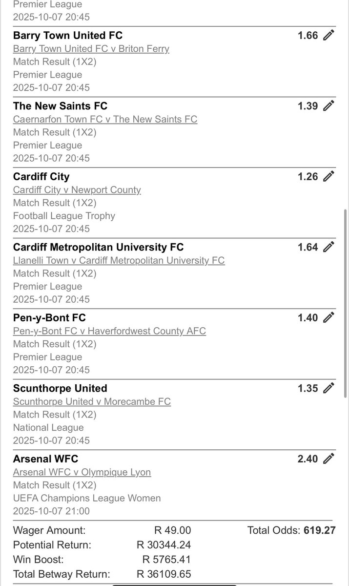 619 odds 

betway.co.za/bookabet/BW176…

Betway code - BW176AA71C

Good luck