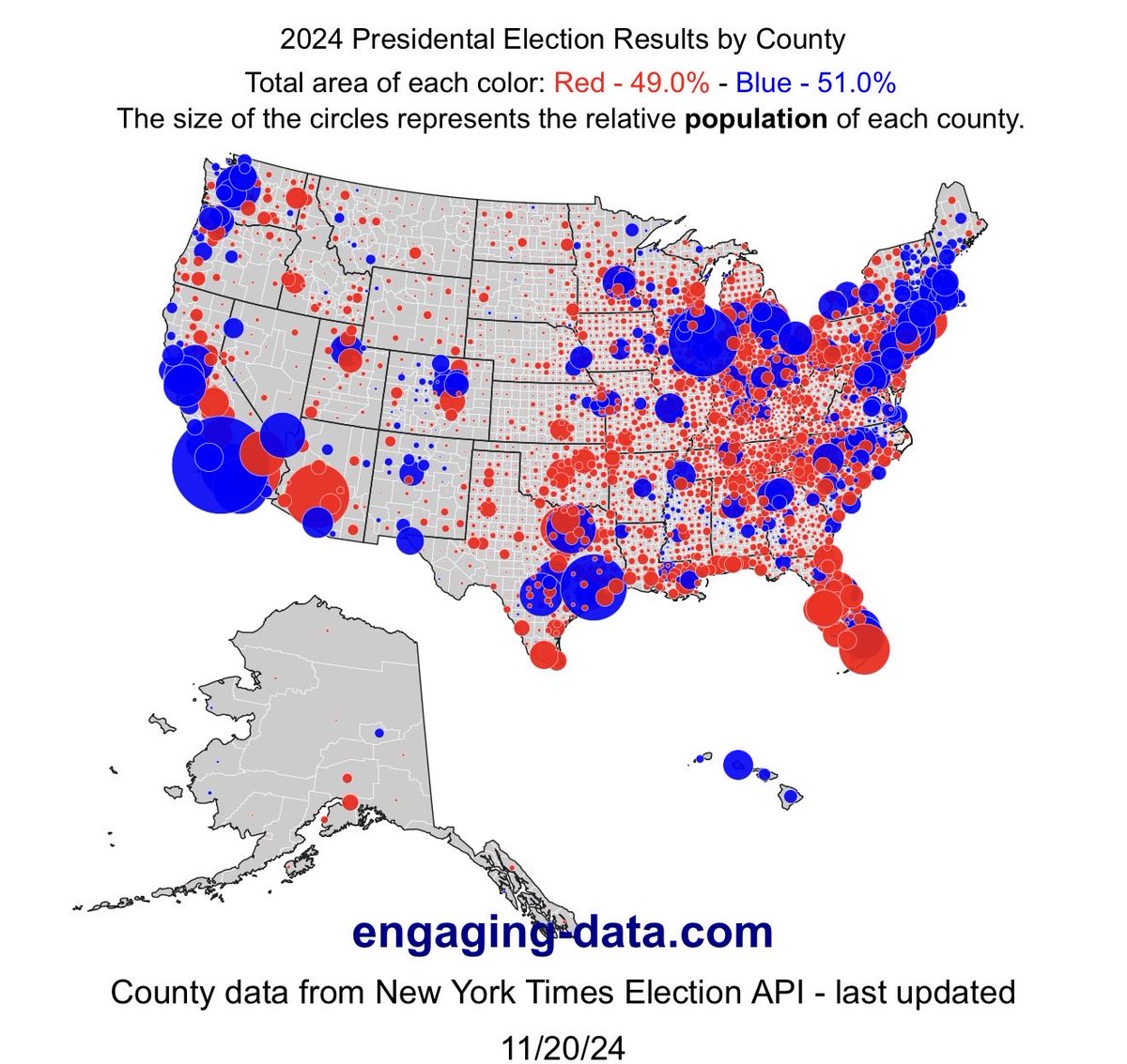 Here’s what it looked like with circles indicating population size