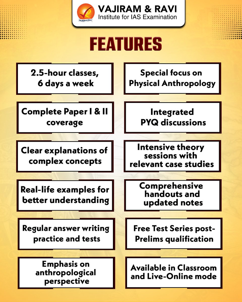 VajiramRavi's tweet image. 📚 Introducing  Anthropology Optional Programme

To know more: docs.google.com/forms/d/18nnU7…

✨ Available in Classroom &amp;amp; Live-Online mode.

#UPSCMains2026 #AnthropologyForUPSC #AnswerWriting #UPSCClassroom #VajiramAndRavi