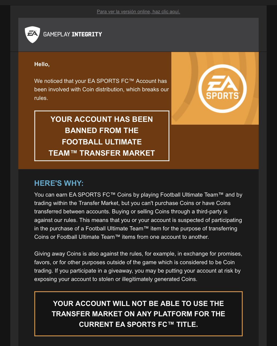 D14roman's tweet photo. Ok .. me acaban de Banear por supuestamente comprar monedas ! 
Alguien que me pueda ayudar para poder Apelar esta sanción. Ya que no hemos comprado monedas solamente meterle billete a los FIFA POINT. @Conan_GW @roxasorg13 @DivineCS7 @EASPORTSFC https://t.co/hIq3rshKjr