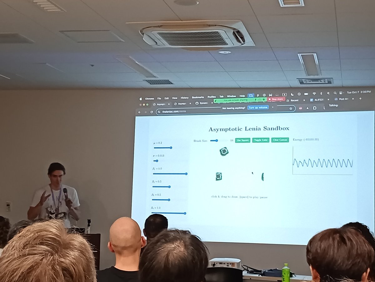 amahury0's tweet photo. Ivan Yevenko explains to us how to use dynamical systems theory to quantify complexity in asymptotic Lenia, a continuous cellular automaton enabling the modeling of complex emergent behaviors like pattern formation and open-ended evolution.
#DistributedCiphers #ALIFE2025 https://t.co/Tos4FwlGuY