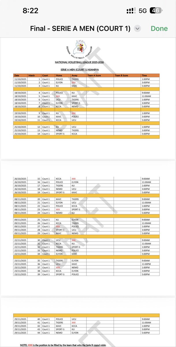 256Volleyball's tweet photo. 🚨League Fixtures

VOLLEYBALL IS BACK!!!
League fixtures for both men and women are out. Get ready to support your team. 

#UGANDANVOLLEYBALL
#UNVL https://t.co/39BGKotH4i