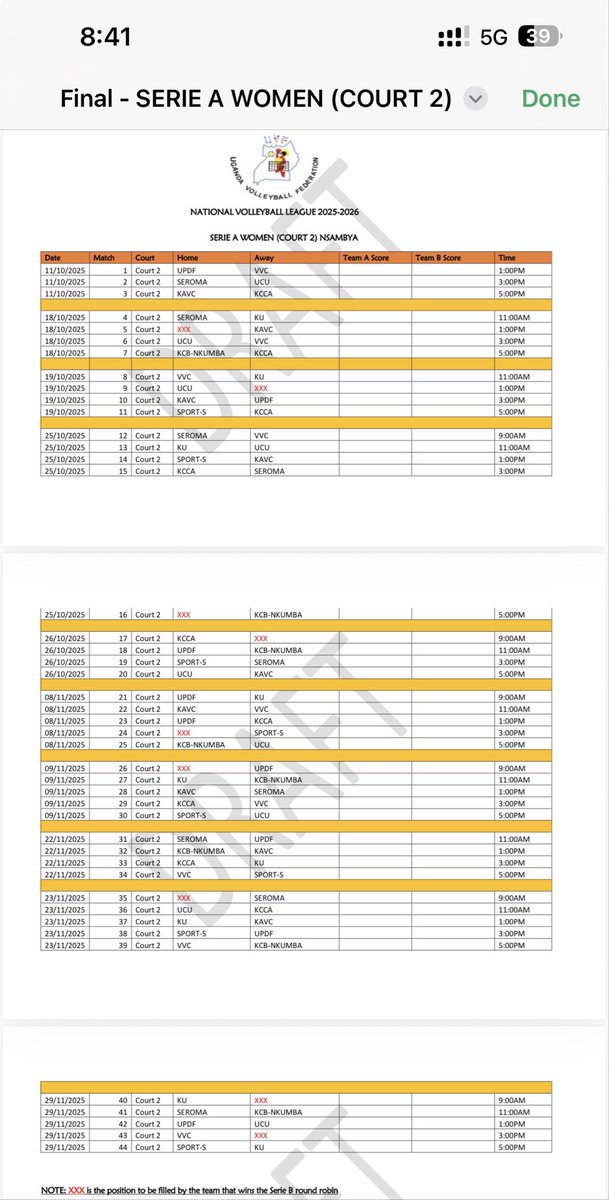 256Volleyball's tweet photo. 🚨League Fixtures

VOLLEYBALL IS BACK!!!
League fixtures for both men and women are out. Get ready to support your team. 

#UGANDANVOLLEYBALL
#UNVL https://t.co/39BGKotH4i