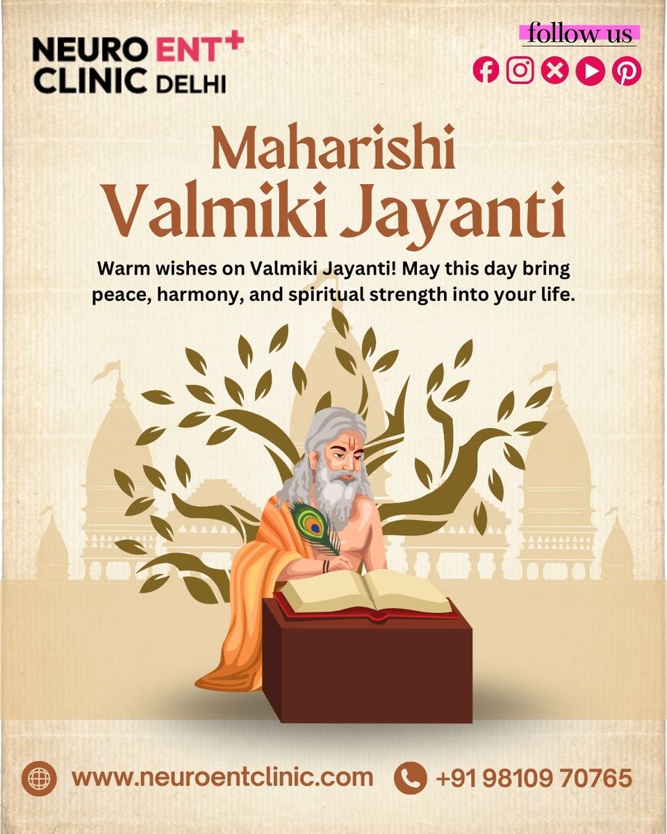 Neuroent_Clinic's tweet photo. Happy Maharishi Valmiki Jayanti!
#HappyValmikiJayanti #MaharishiValmikiJayanti #NeuroENTClinic #DrPrashantKumarChaudhary #DrDeeptiChaudhary #ENTSpecialist #NeurosurgeryExperts #EarNoseThroat #BrainAndSpineCare #HealingWithCompassion https://t.co/mBG0WdARqO
