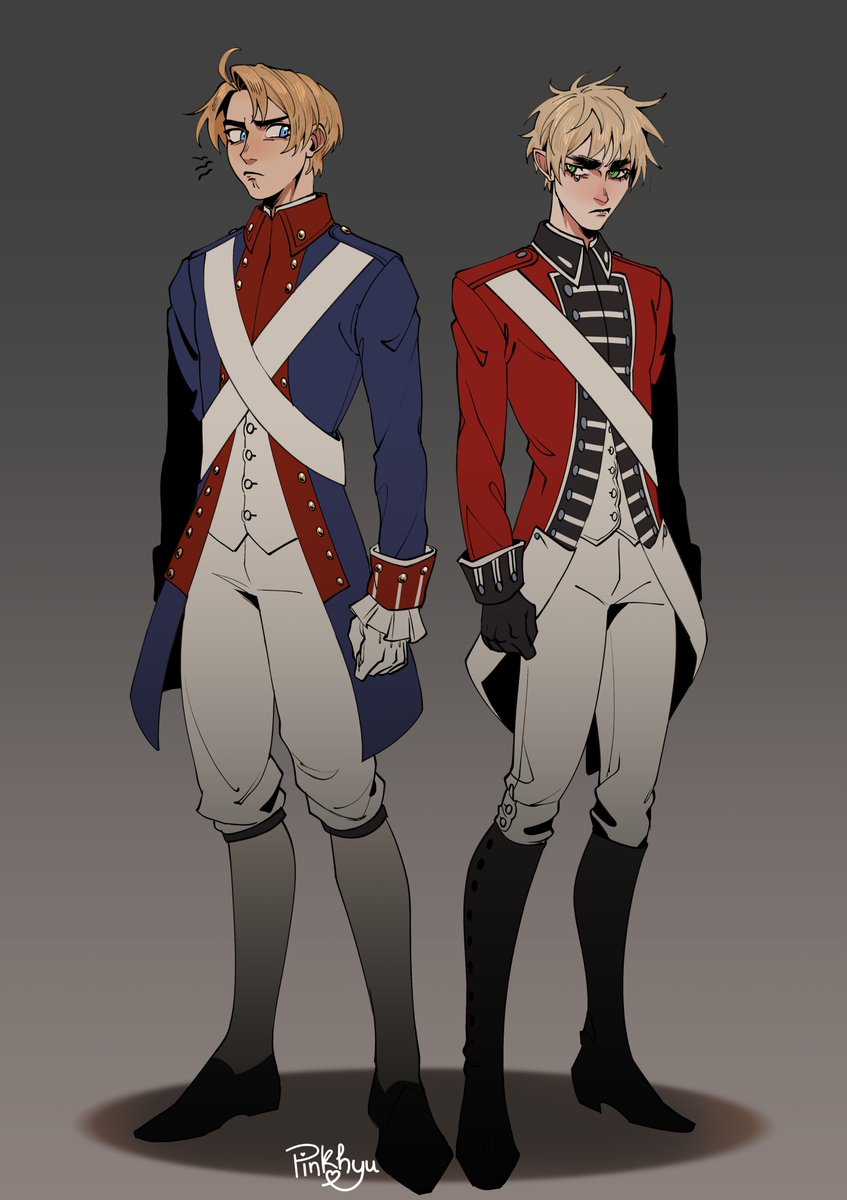 i just wanted to draw them in this uniforms(? #hetalia #usuk #aphamerica  #aphengland INDEPENDENCIA O BALA !!!! ah, image size:847x1200