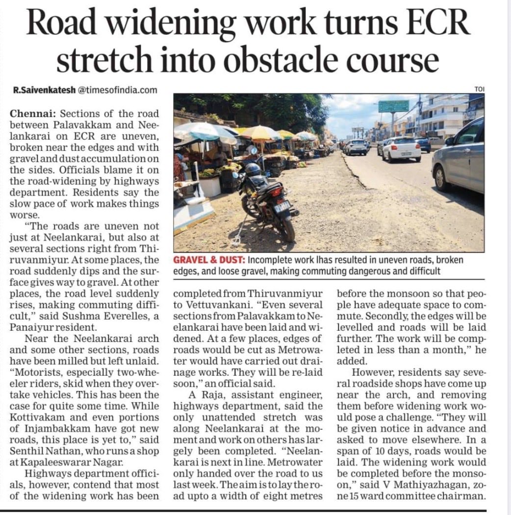 Road Widening work turns #ECR stretch into obstacle course !
