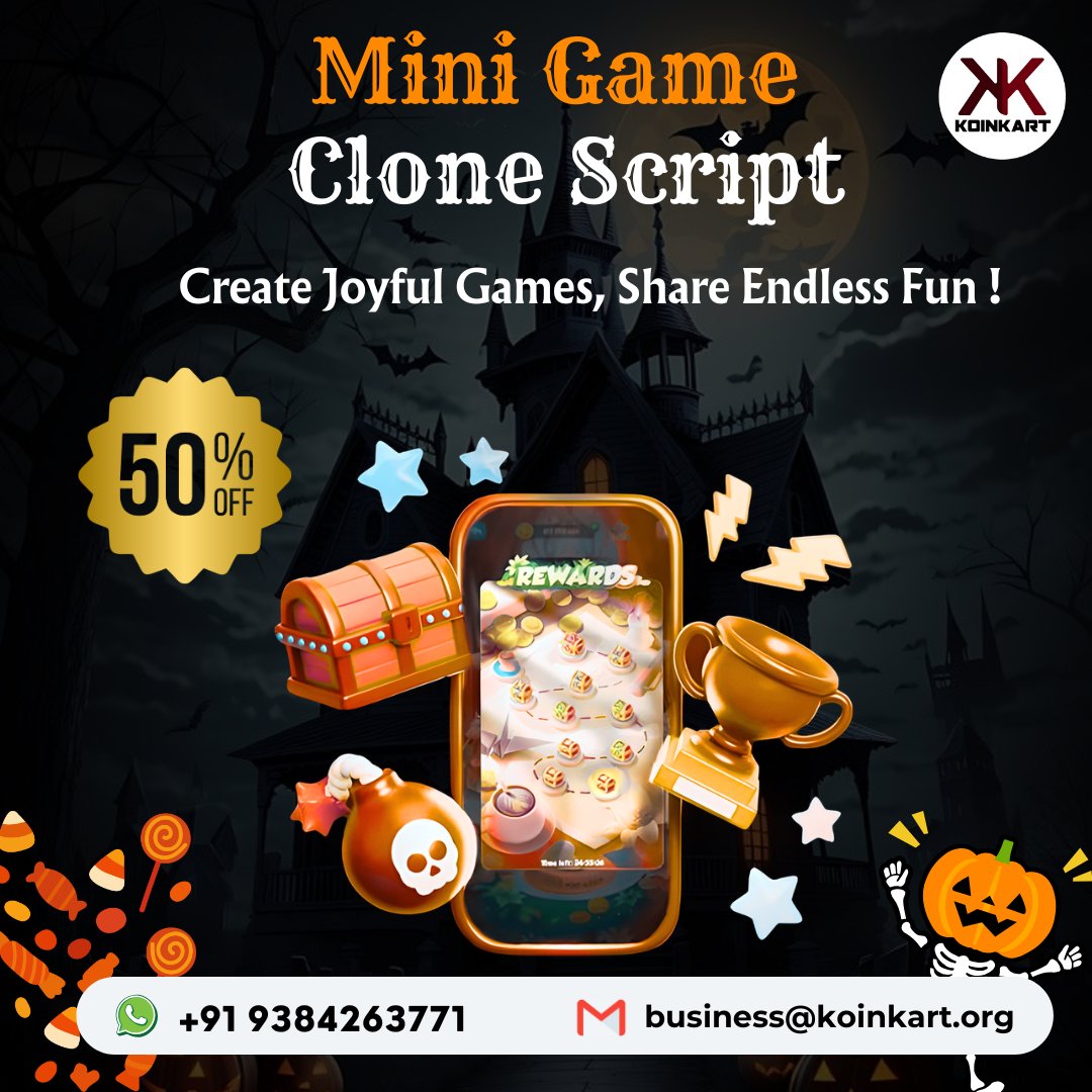 KoinKart's tweet image. Celebrate Halloween sale with Koinkart’s amazing 50% offer! Build your Mini Game Clone Script now and step into the gaming world with ease. 

Visit: koinkart.org/blog/mini-game…

#HalloweenOffer #HalloweenSale #MiniGameCloneScript #GameDevelopment #Europe #india #Russia #usa #uk #UAE