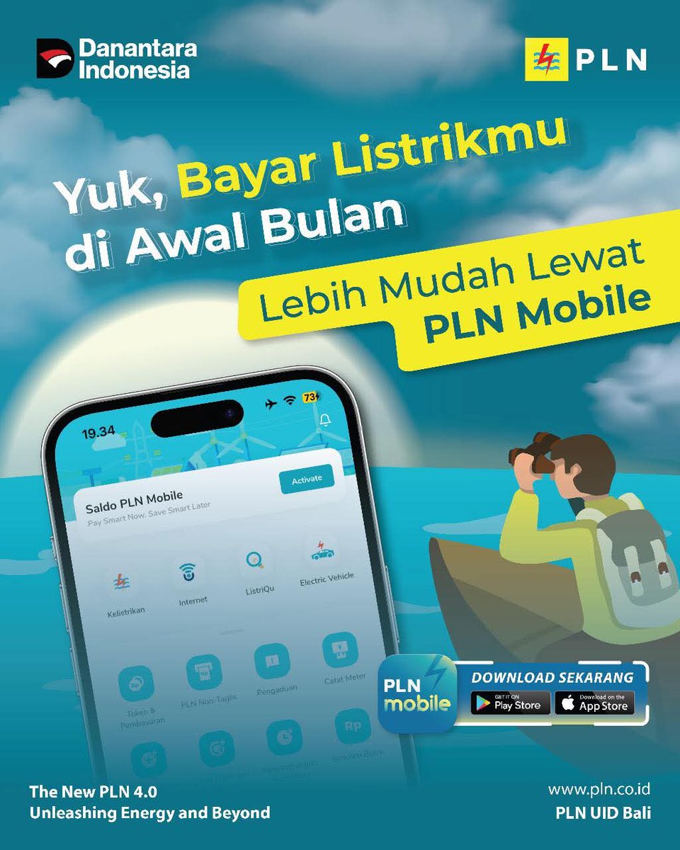 EnergiTabanan's tweet image. Awal bulan, awal yang terang!💡
Biar hidup terus nyala, jangan lupa bayar listrik tepat waktu!
Gak pake ribet, cukup lewat PLN Mobile📱⚡

#PLN #PLNUIDBali #PLNMobile #BayarListrikAwalBulan #SemangatAwalBulan #SemuaMakinMudah #SwasembadaEnergi
