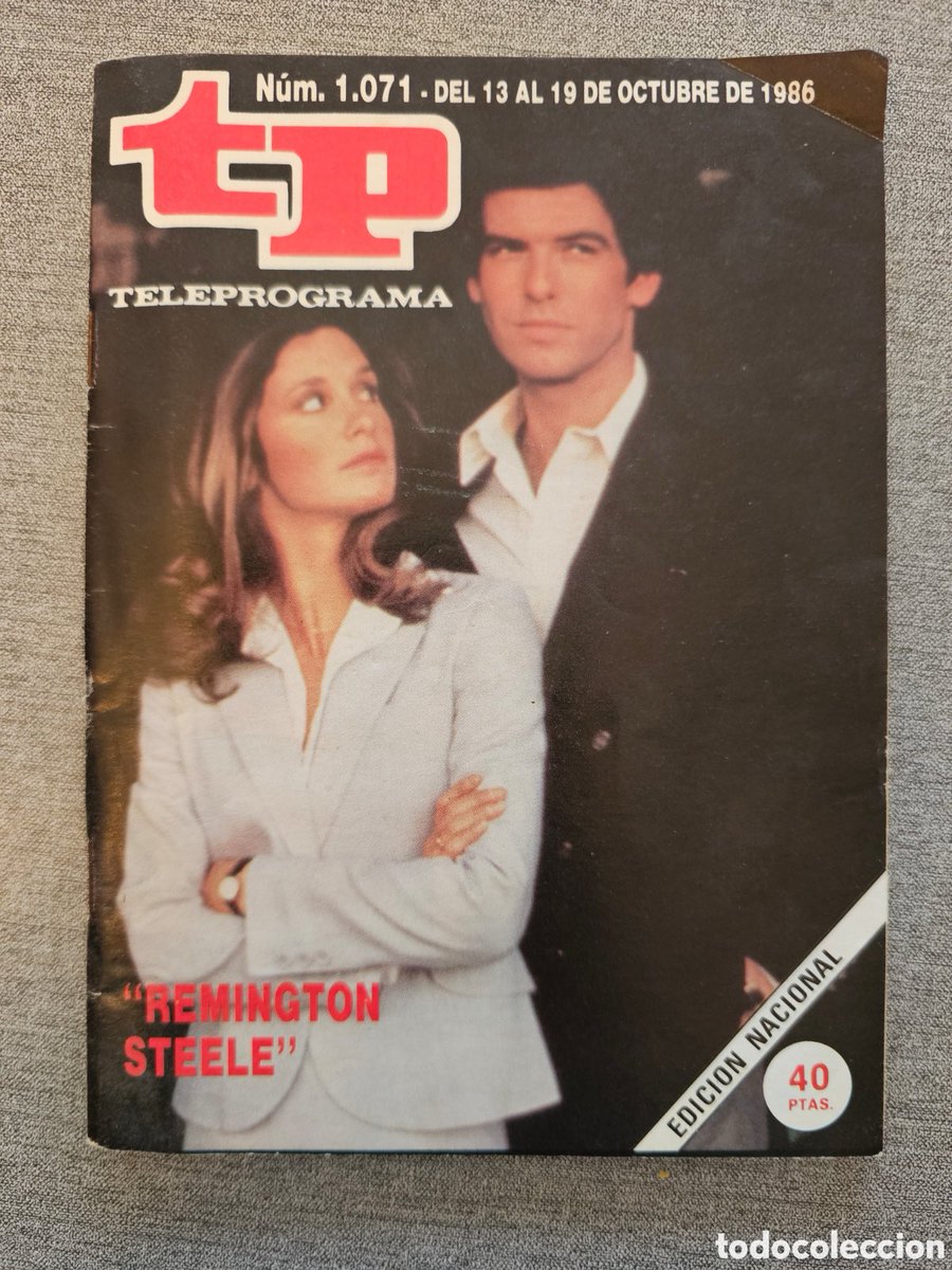 RemiSteele1982's tweet image. Stephanie Zimbalist and Pierce Brosnan on the cover of TelePrograma magazine, October 1986, promoting Remington Steele.
#magazines