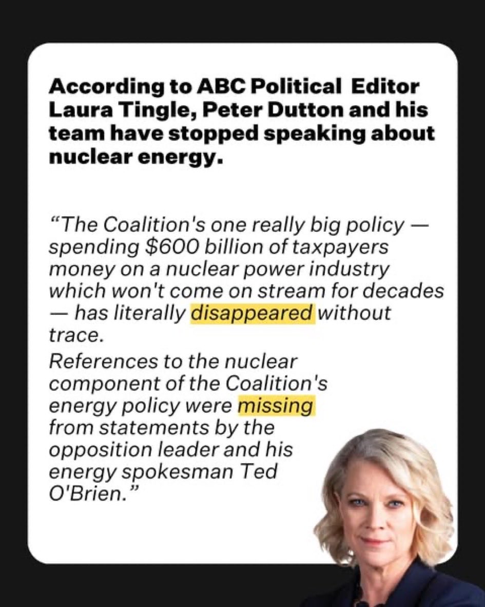 CaraMia200's tweet photo. @margv @Auspol Dont fear #NuclearTed!
He’s making noises before he receives the message: He’s finished politically.
He was trusted with carriage of the biggest #LNP 2025 election policy.
Noone on the continent believed him.#lnpdyingparty #Auspol https://t.co/8yHpKQSkZz