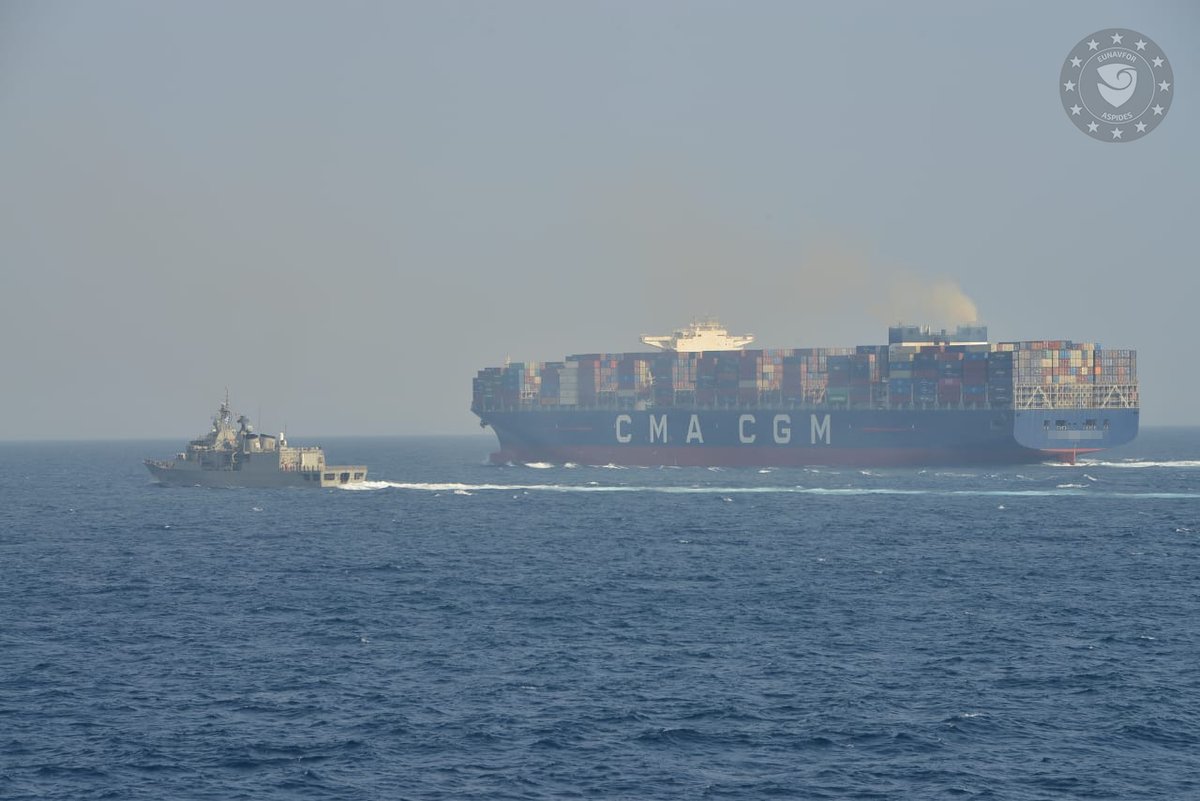 EUNAVFORASPIDES's tweet photo. HS SPETSAI 🇬🇷 completed a successful close protection mission to a merchant vessel in the area of operation, under EUNAVFOR ASPIDES. https://t.co/3ImEzakISJ
