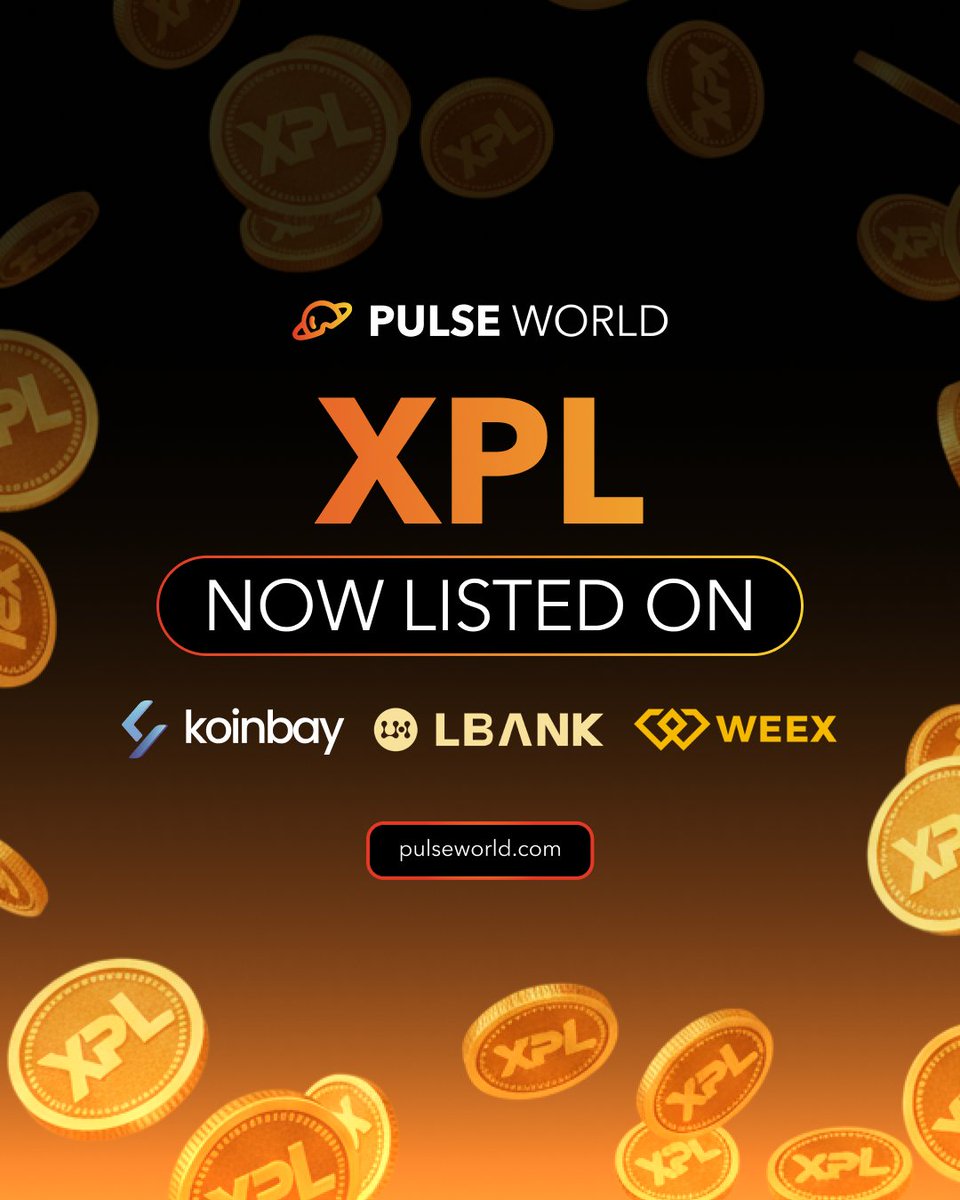 🚀 $XPL is LIVE on KoinBay, WEEX &amp; LBank! 
Start trading now 👉 
🔹 Koinbay – XPL/USDT
👉 koinbay.com/en_US/proTrade…

🔹 LBank – PULSE/USDT
👉 lbank.com/it/trade/pulse…

🔹 WEEX – XPL/USDT
👉 weex.com/spot/XPL-USDT

#XPL #PulseWorld #Crypto #ExchangeListing