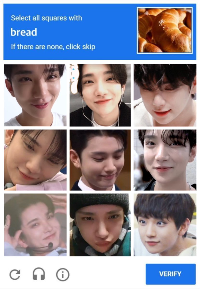 makeshuausmile's tweet image. select all squares with bread 🍞🤍