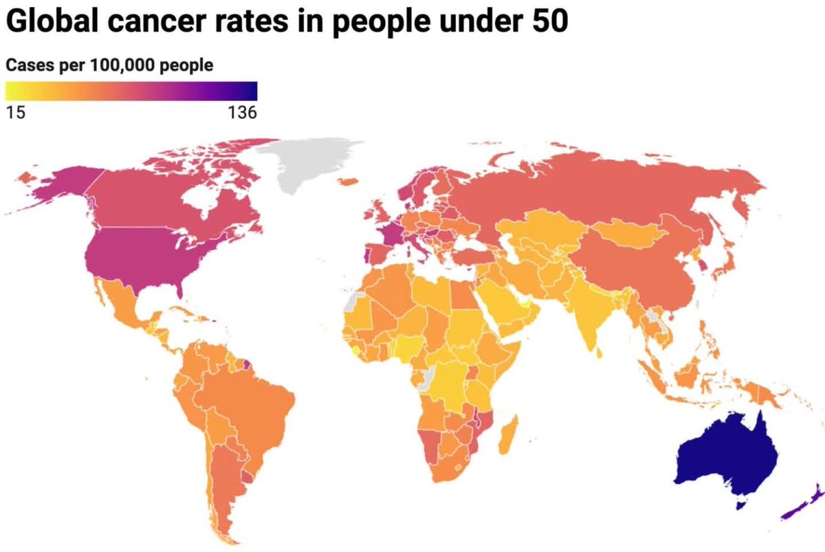#الجغرافيا_الطبية
معدلات السرطان العالمية لدى الأشخاص دون 50 سنة