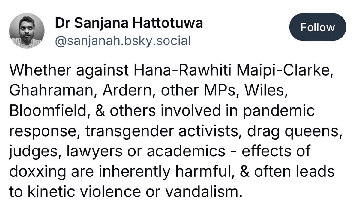 Dear Sanjana 
Your roll-call of the vulnerable is skewed. U r missing a group - gender critical/sex realist/TERFS who have been doxxed (name called, excluded, dobbed in, lost jobs/reputations etc) &amp; subject 2 kinetic violence (punched, harangued, kicked etc). Take yr blinkers off