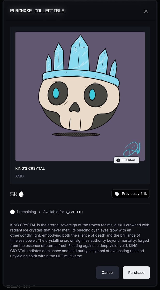 AMO_250's tweet image. ETERNAL INKtober🎨
KING&apos;S CRSYTAL (INKtober Crown) at store @drip_haus has been preparing to go to the owner🚀

#NFTs #NFTCommunity #tensor #drip #Solana