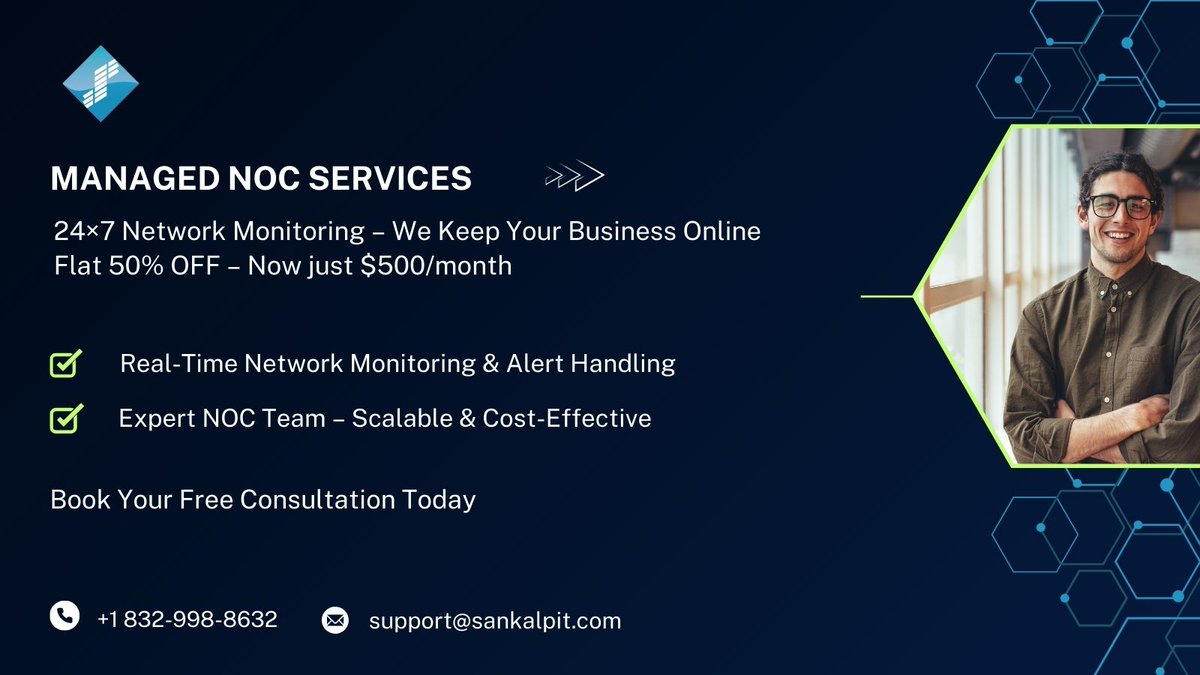 sankalpit_team's tweet photo. Managed NOC Services – Always-On Network Monitoring
Protect and optimize your network 24/7 with SankalpIT’s expert NOC team.

Learn More : https://t.co/xFGrh8gaGL

#ManagedNOC #NOCServices #ITSupport #MSSP #TechSolutions  #ManagedServices https://t.co/wYqP7OOFe8