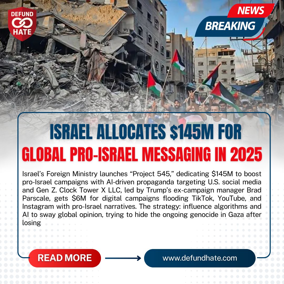 News_WireX's tweet photo. Israel launches "Project 545"—$145M campaign hiring Brad Parscale to flood social media & AI with pro-Israel content targeting Gen Z. Critics say it’s an attempt to bury Gaza genocide news after losing the media war. #Project545 #Propaganda https://t.co/knMkM2xjSd