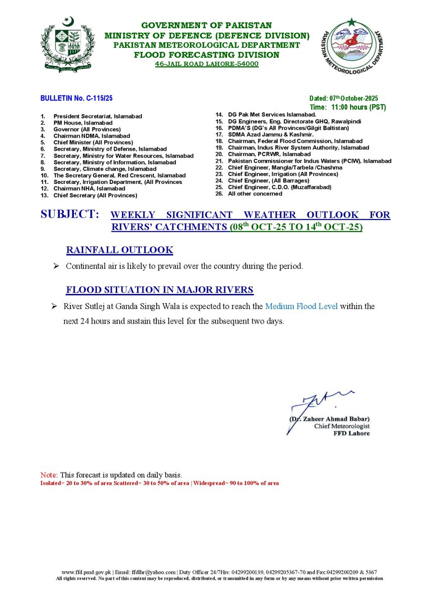 pmdgov's tweet photo. River Situation and Flood Forecast 07 October, 2025
#PakistanWeather #FloodForecast #FFDUpdates #WeatherUpdatePK #PMDAlert #DailyWeatherPK #RainfallUpdatePK #FloodSituation #RiverMonitoringPK #WeatherOutlook #RiverCatchment #FloodLevelUpdate #MeteorologicalUpdate #PMD #FFD https://t.co/QmpZXe3xMU