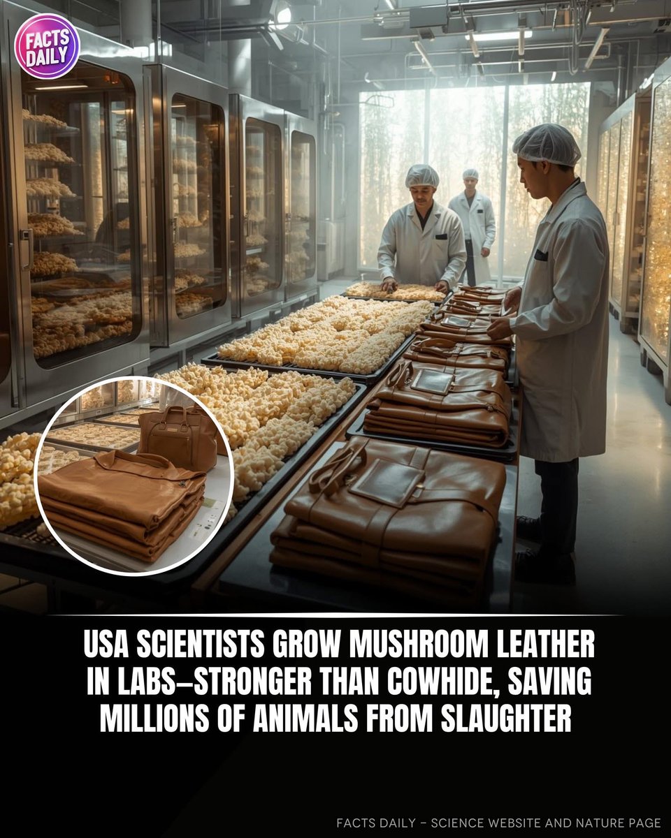 domdyer70's tweet image. In sleek laboratories across the United States, a quiet revolution in fashion is taking root — literally. Scientists have learned to grow leather from mushrooms, crafting sheets of material so tough, flexible, and smooth that even luxury designers are calling it the future of…