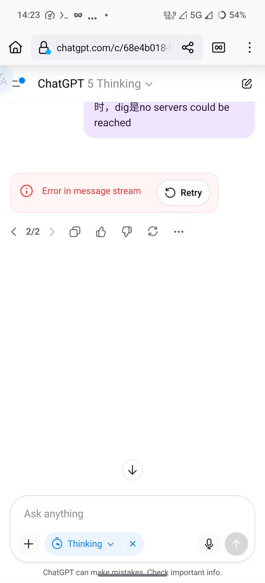 random__string's tweet image. OpenAI 炸了?
GPT-5 Thinking 没法用,Auto 有概率能用。
但是 GPT-4o 没问题。