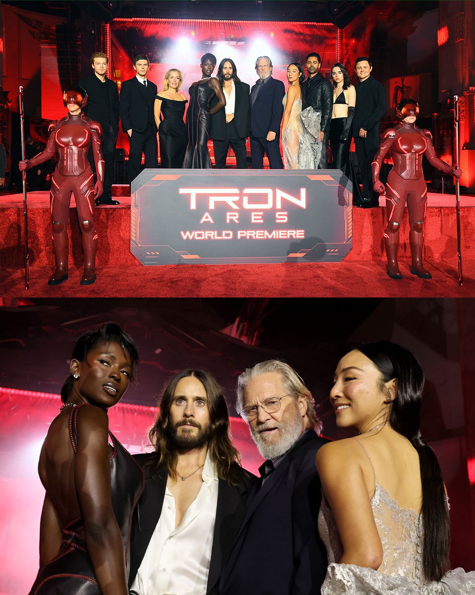 DisneyStudios's tweet photo. The stars of Tron: Ares attended the World Premiere in Hollywood featuring a performance by Nine Inch Nails. See the film only in theaters this Friday. https://t.co/c1jnFXtLHK