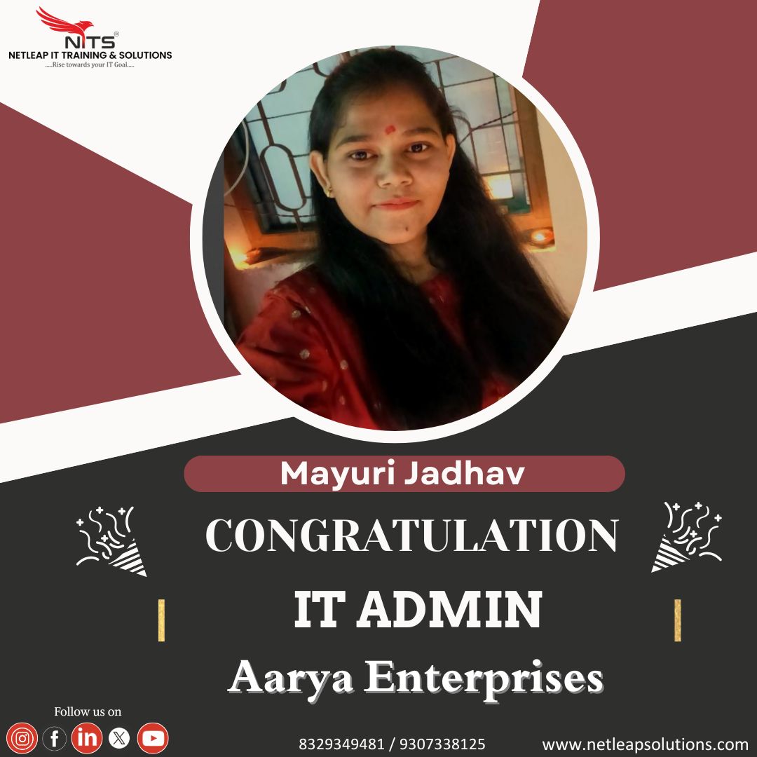 netleap_it's tweet image. Congratulations to our talented student Mayuri Jadhav on getting placed as an IT Admin at Aarya Enterprises! 👩‍💻✨

#NetLeapSuccessStory #PlacementUpdate #ITAdmin #CareerSuccess #ProudMoment #NetLeapStudents #NetLeapPlacements