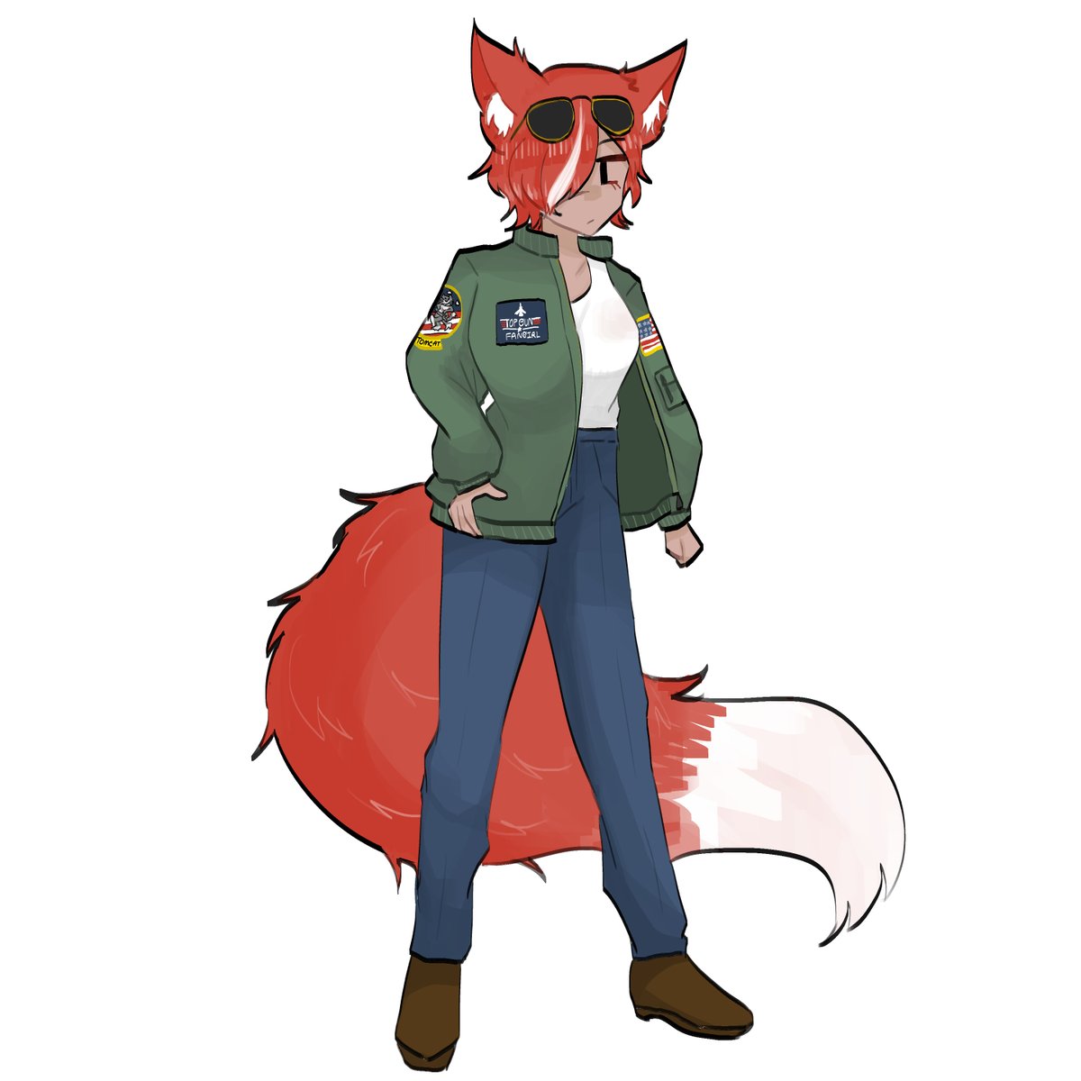 Rothweisse's tweet image. A new OC done by @deweyusagi she&apos;s a tomboy pilot who flies an F-14 and bullies her nerdy little RIO all the time
