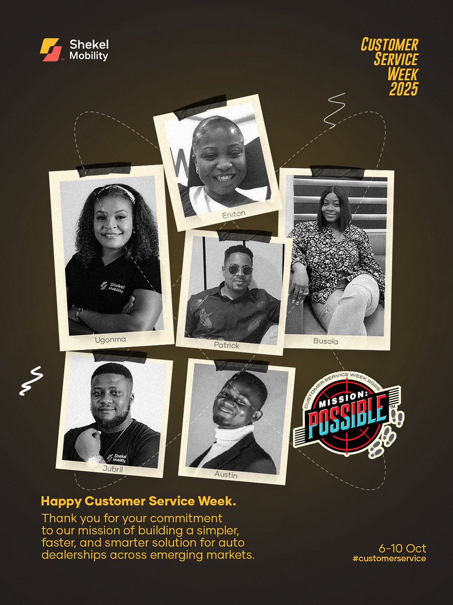 This Customer Service Week, we’re celebrating the heart of Shekel Mobility, the incredible team that make our #missionpossible 💪🏽

Your dedication, empathy, and commitment to excellence keep our dealers supported every step of the way.

Happy Customer Service Week!