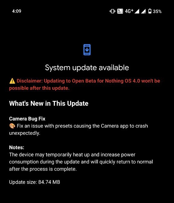 techiboy96's tweet image. Nothing Phone (3) gets a new Camera bug fix update!
Update size: 84.74 MB
Build number: Metroid-V3.5-250923-1421-IND
- Fixes an issue with presets causing the Camera app to crash unexpectedly.
⚠️ Note: After installing this update, you won’t be able to join the Nothing OS 4.0…
