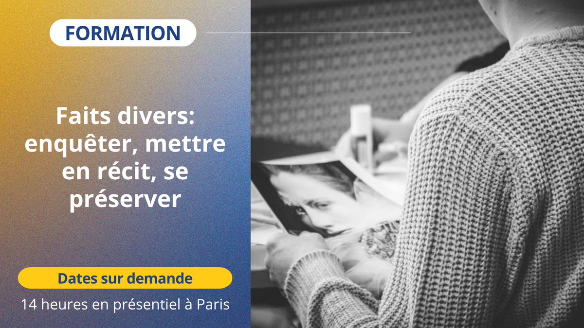 🔍 Comment enquêter sur les #faitsdivers sans s'épuiser ni se faire dépasser par les émotions ?
Rejoignez notre #formation pour vous outiller.

📆 Dates : sur demande
📍 Lieu : Paris

Au menu : méthodologie, mise en récit, protection du journaliste : ow.ly/eYm050X6HQc