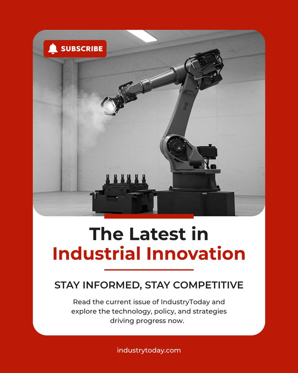 Ind_today's tweet image. Stay current with the latest in technology, operations, policy, and innovations that are shaping the industrial world today.
📖 Subscribe now: industrytoday.com/current-issue/

#CurrentIssue #IndustryToday #ManufacturingTrends #IndustrialLeadership #BusinessInnovation #ReadNow