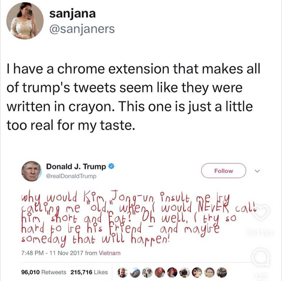 warpath1947's tweet photo. @wszewko koniecznie musi Pan zainstalować ten dodatek, wtedy posty Trumpa mają więcej sensu :D https://t.co/BDdYasMtkZ