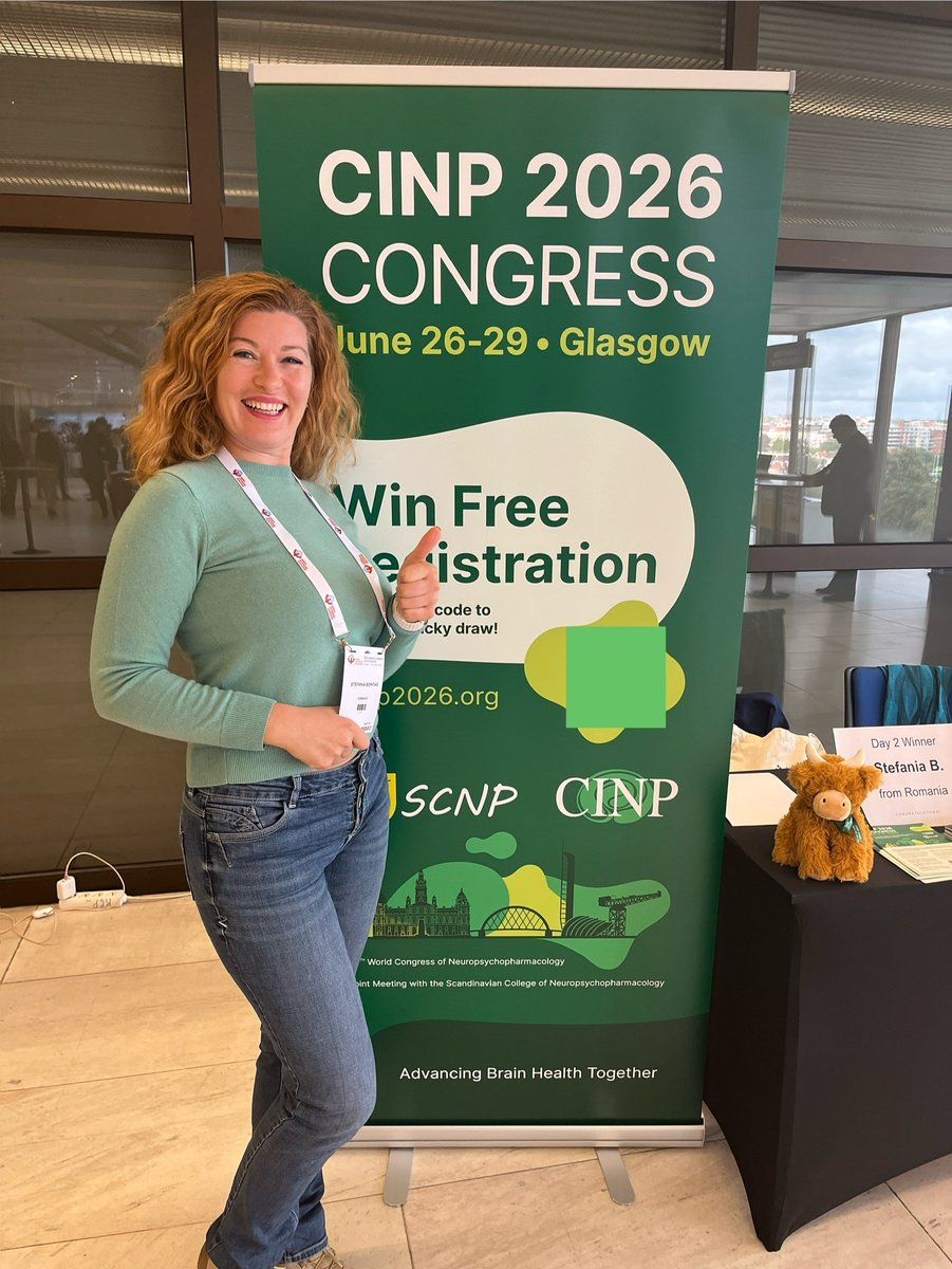 🎉Congrats to Stefania from Romania, our newest winner of a #CINP2026 Glasgow free registration!
Thank you for stoppig by our booth at #WCP25 — we love meeting so many enthusiastic members of our global community!🌍
Visit booth 07A and join the Lucky Draw🎟️
#cinp #psychiatry
