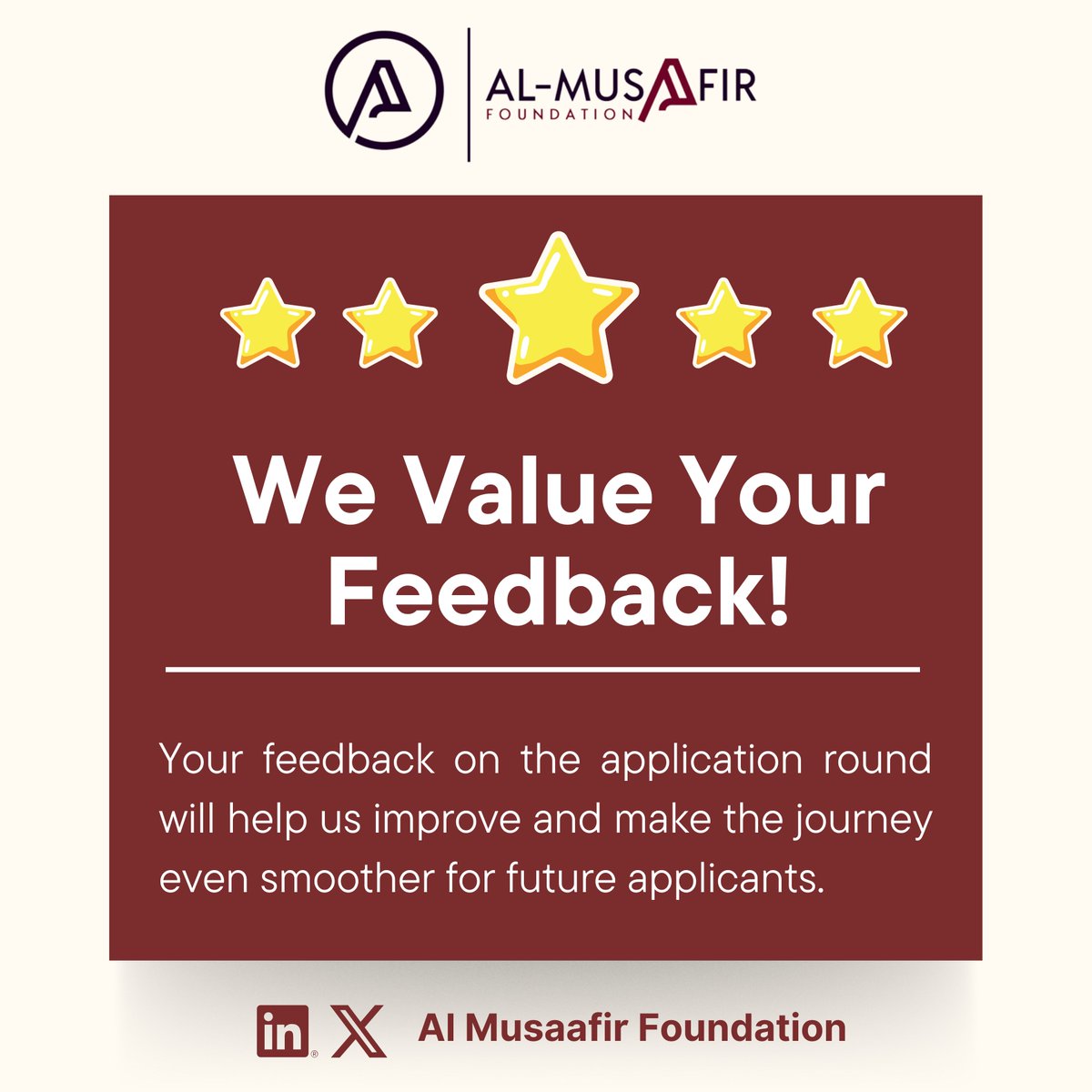 AlMusaafirF's tweet photo. 🎓 Al Musaafir Scholarship 3.0 Update

Interviews ✅

Top 20 candidates selected 🌟

We’d also love your feedback to help improve future rounds 💬

👉 https://t.co/tWar5U0Oor

Stay tuned — our free workshops are coming soon. https://t.co/U8aFndkdFj