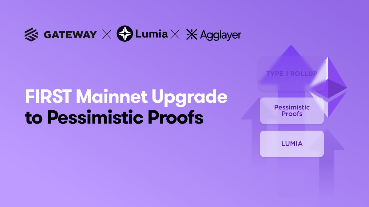 gateway_eth's tweet image. 🚀 HUGE UPGRADE: @BuildOnLumia Mainnet just got a major upgrade!
This is a major milestone for the whole ecosystem! Lumia is the first-ever mainnet to upgrade to Pessimistic Proofs!
What's the big deal?
- No more Prover cost.
- No more complex transaction limits (zk-counters).…