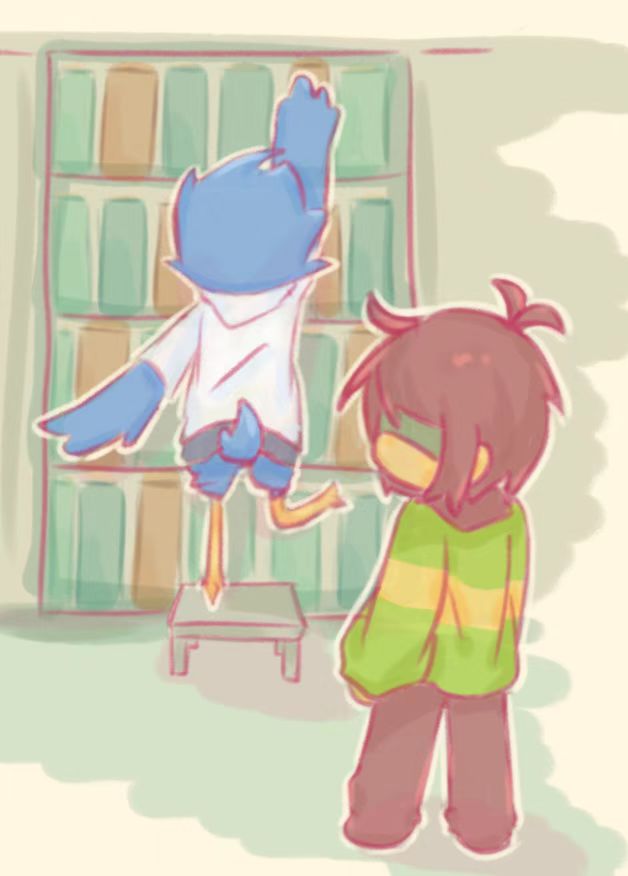 in the library......🍎🐦
#DELTARUNE #deltarunefanart 
#kerdly #krerdly