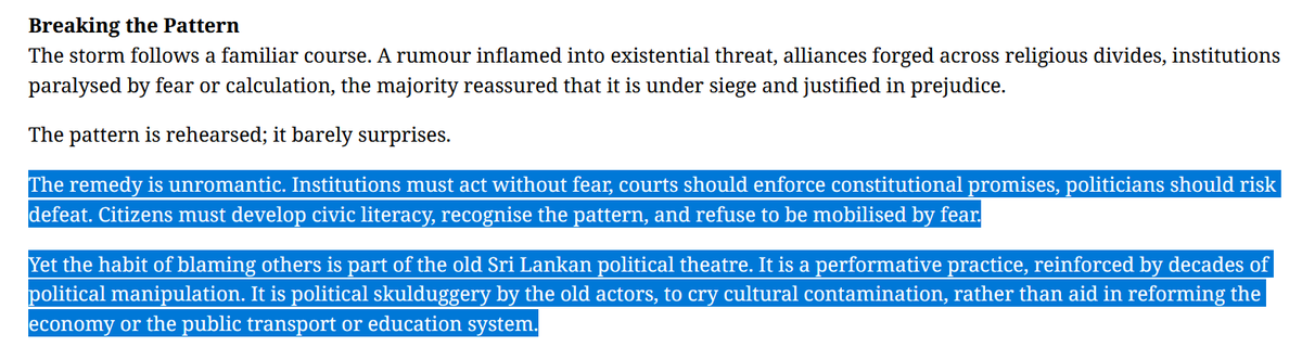 As <a href="/RubenThurairaj/">Dr Thurairajah</a> reminds us, clergy acting out a well rehearsed script that panics govts, Marxists included! "Until citizens of #lka denounce this script, failed politicians will continue to invent enemies and recycle old fears. And voters will mistake bigotry for governance."