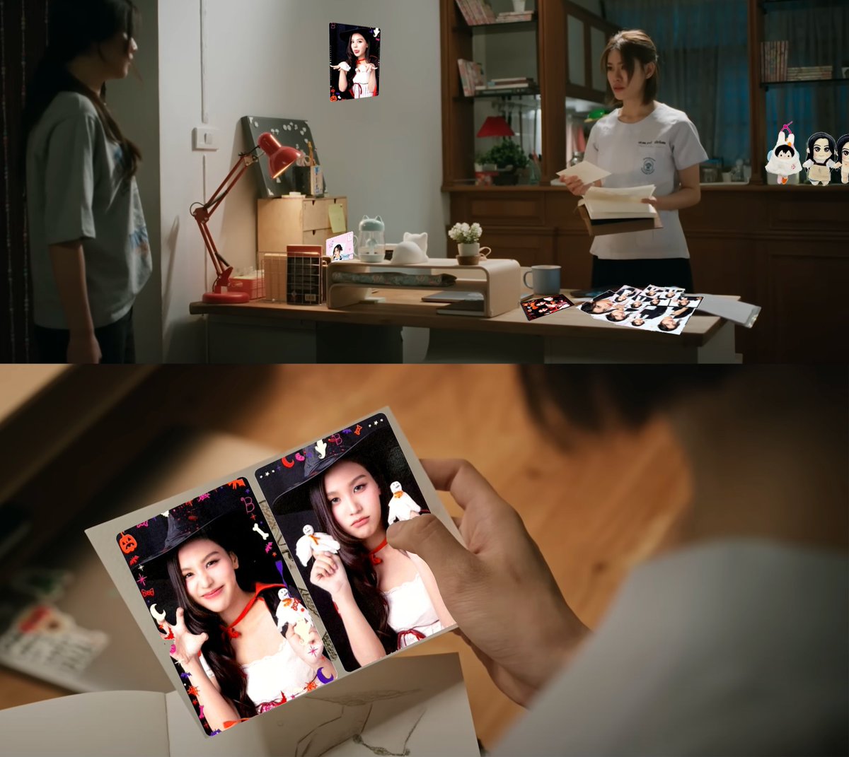 💜："P'Pam, did you go to the Fanival without me?"
🧡：🙂😭

Narrator: Nah. She got these from online giveaways.

EMIBONNIE WITH ANYS
#GMMTVFANIVALxEmiBonnie