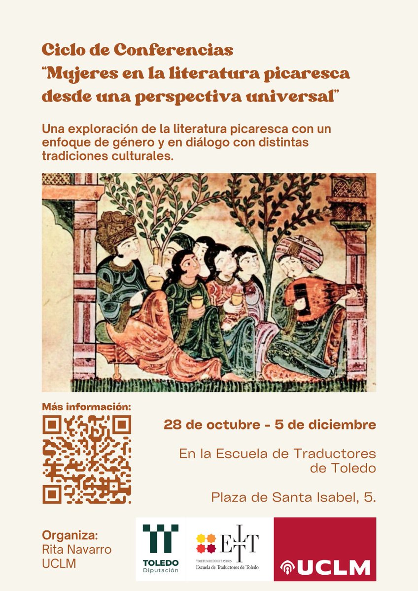 📚 Entre octubre y diciembre, la Escuela de Traductores de Toledo (UCLM) acogerá un ciclo de conferencias que tratará la literatura picaresca desde una perspectiva de género y en diálogo con distintas tradiciones culturales.
#LiteraturaPicaresca #Genero estñ