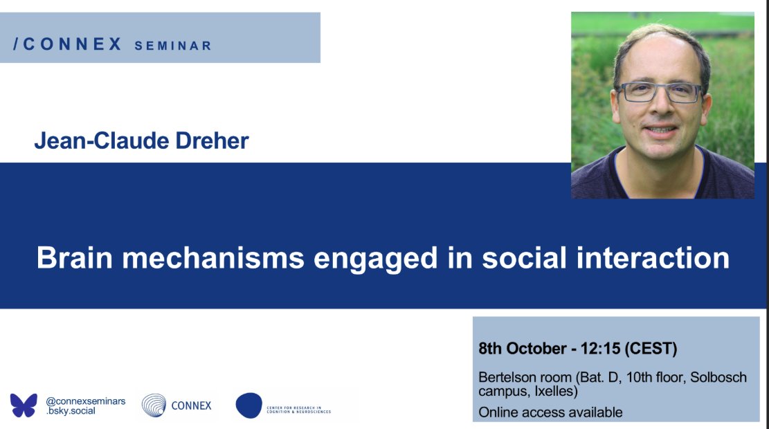 Very thrilled to host Jean-Cluade Dreher tomorrow for our CONNEx seminar! You can also access his talk online bit.ly/connex-jcd