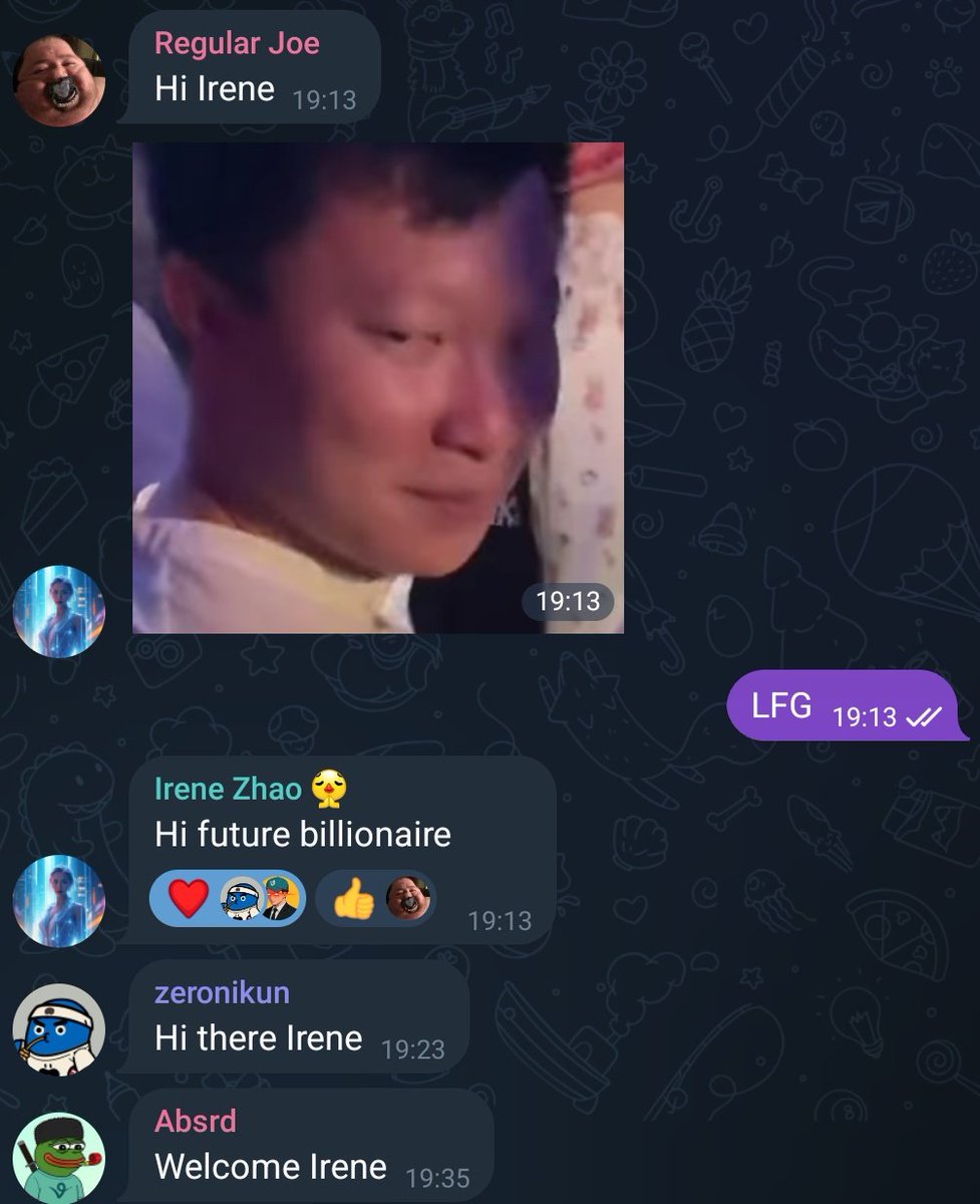 1% 클럽 채팅에서 회원들에게 인사하는 아이린 자오의 스크린샷