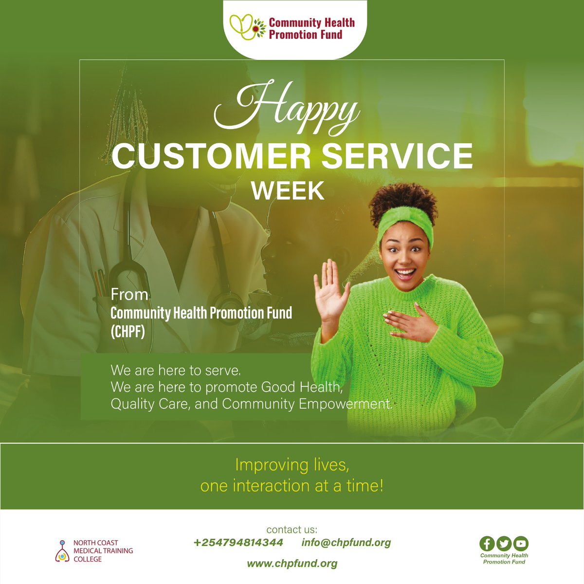 promotion_fund's tweet image. 🌟 Happy #CustomerServiceWeek! 🌟

At CHPF, every interaction is an opportunity to make a difference. We remain committed to promoting good health, delivering quality care, and empowering communities — one step at a time. 💚 #CHPF #CommunityImpact #Healthcare #NCMT
