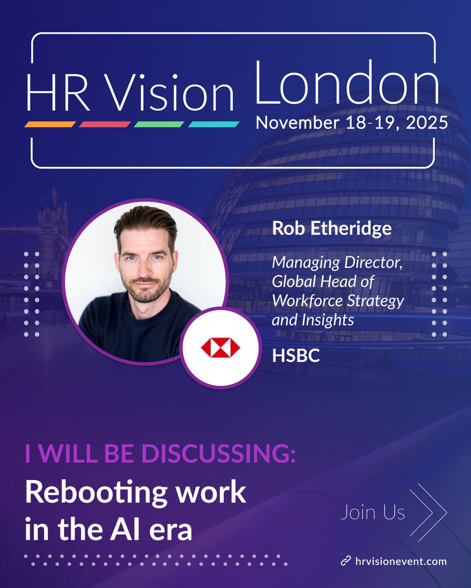 🤖 Rebooting Work in the AI Era

Opinions vary on how generative and agentic AI will transform our world, but one thing is clear: the impact is already here — and it’s accelerating.

At HR Vision London, Rob Etheridge will explore:
🔹 The role HR can play in helping businesses