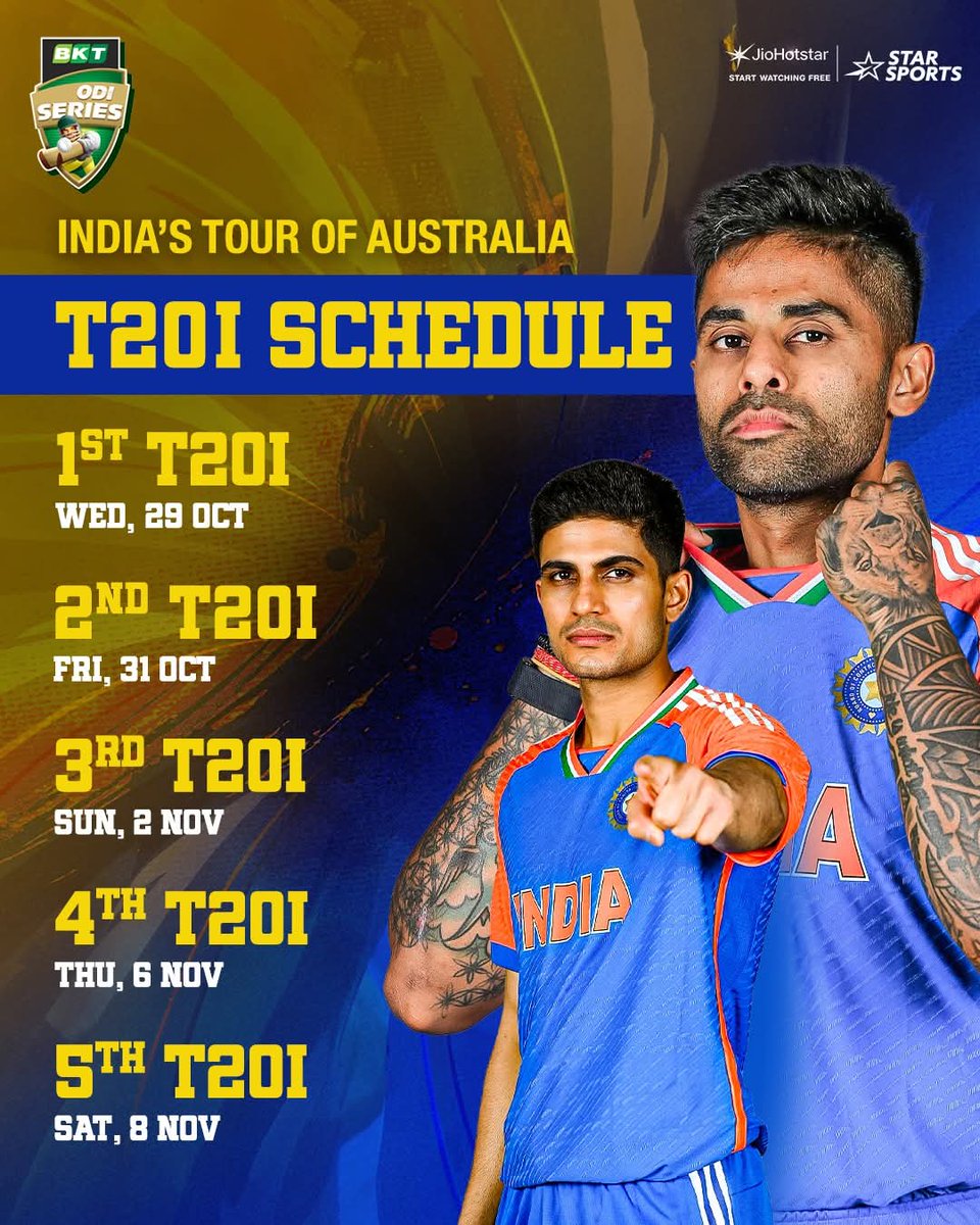 MrRishav045's tweet photo. Mark your calendars 📆 This festive season, cricket brings you the 𝗧𝗢𝗨𝗚𝗛𝗘𝗦𝗧 𝗥𝗜𝗩𝗔𝗟𝗥𝗬! 🔥

India’s tour of Australia 2025 kicks off with 𝗥𝗼-𝗞𝗼’𝘀 return for the 3-match ODI series, followed by 5 T20Is.

#AUSvIND 👉🏻 Starts OCT 19 https://t.co/tRoDvAvaOC