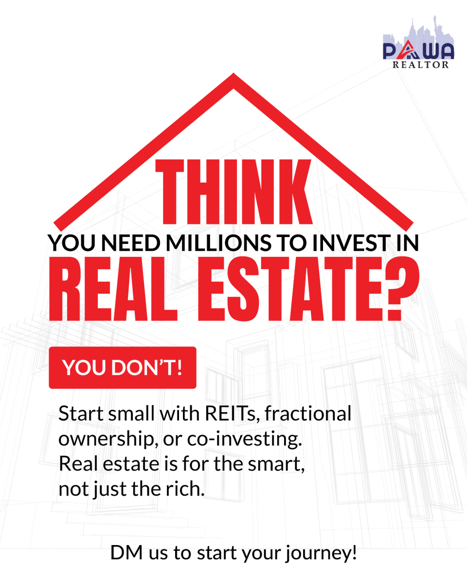PawaRealtor's tweet photo. You don’t need millions to own real estate!
Start small with REITs, co-investing, or fractional ownership.
Real estate is for the smart, not just the rich.

DM us to begin today!

#PawaRealtor #LongIsland #RealEstate #MarketUpdate #HomeValues #RealEstate2025 https://t.co/92TmupScIu