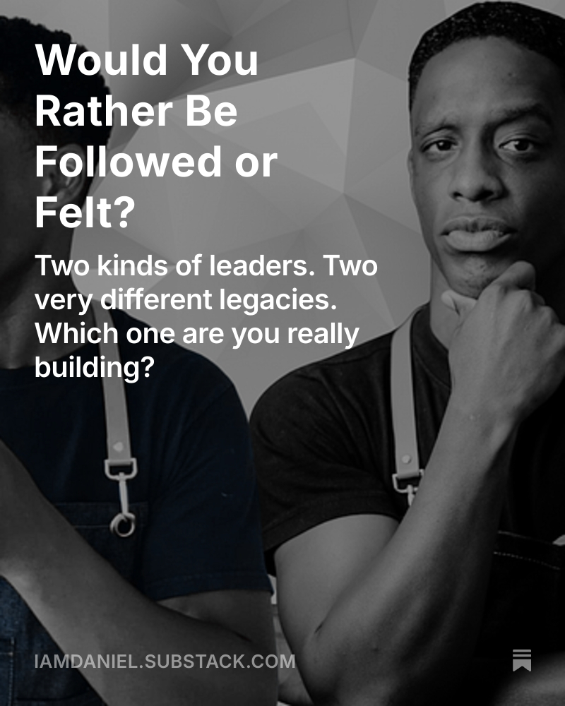 iAMDanielca's tweet photo. Two leaders walk into a room. One is followed. The other is felt.

Which one are you becoming?

https://t.co/Tic2BsozAN #LeadershipDevelopment 
#LeadershipTraining #KeynoteSpeaker #Leadership #Executive #CorporateTraining https://t.co/S48OE6HRoL